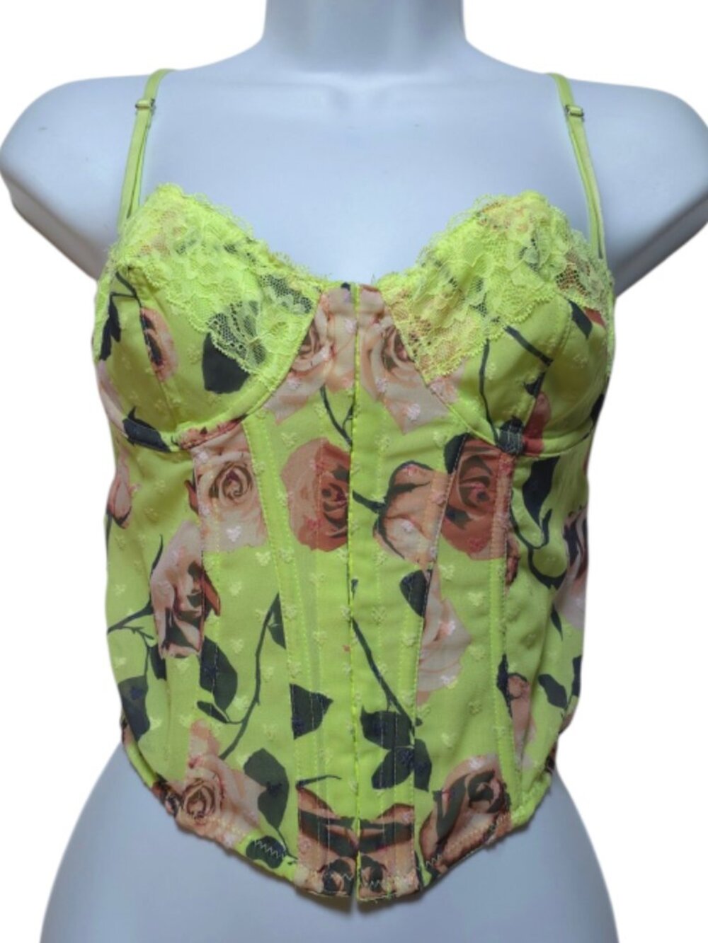 Out From Under Urban Outfitters Floral Corset Bustier Top M Lace Up Y2K